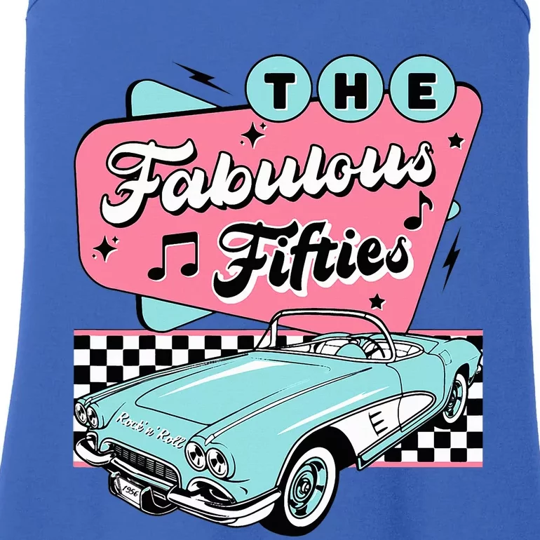 The Fifties 1950s Car Music Checkerboard Rockabilly Sock Hop Ladies Essential Tank