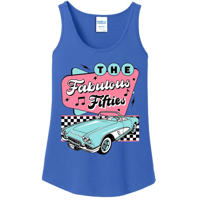 The Fifties 1950s Car Music Checkerboard Rockabilly Sock Hop Ladies Essential Tank