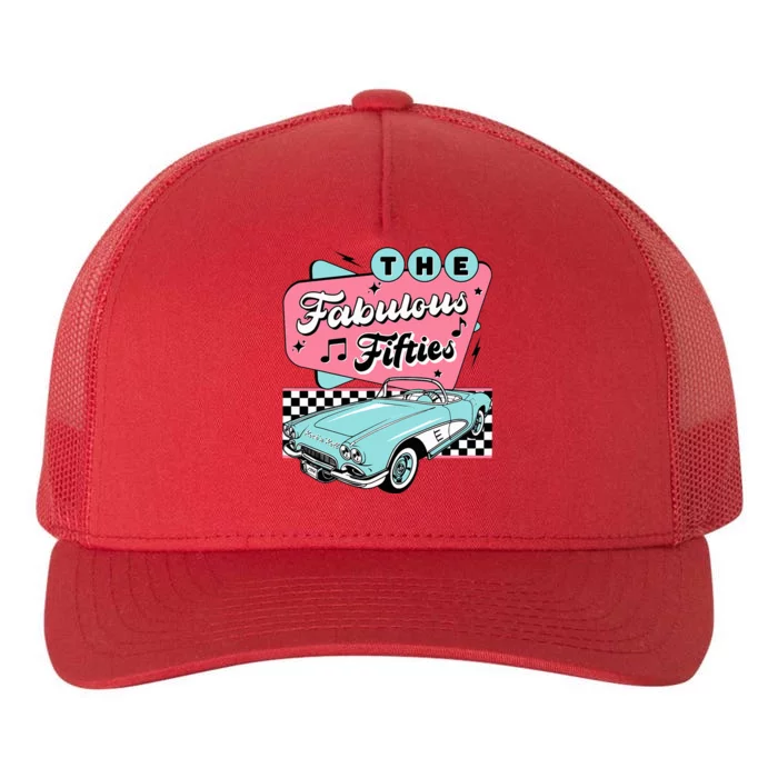 The Fifties 1950s Car Music Checkerboard Rockabilly Sock Hop Yupoong Adult 5-Panel Trucker Hat