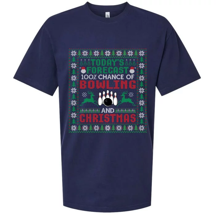 TodayS Forecast 100% Chance Of Bowling And Christmas Gift Sueded Cloud Jersey T-Shirt