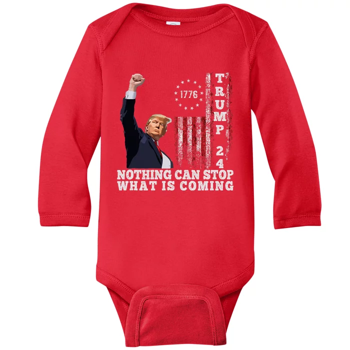 Trump Fight 2024 Nothing Can Stop Trump Shot Baby Long Sleeve Bodysuit