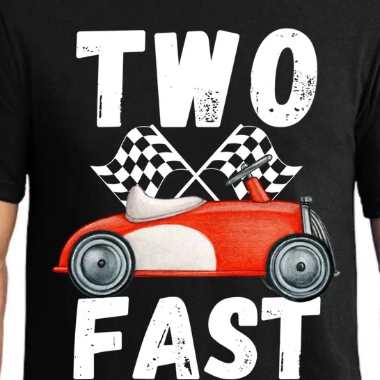 Two Fast 2 Curious Racing 2nd Birthday Race Car Pit Crew Tee Pajama Set