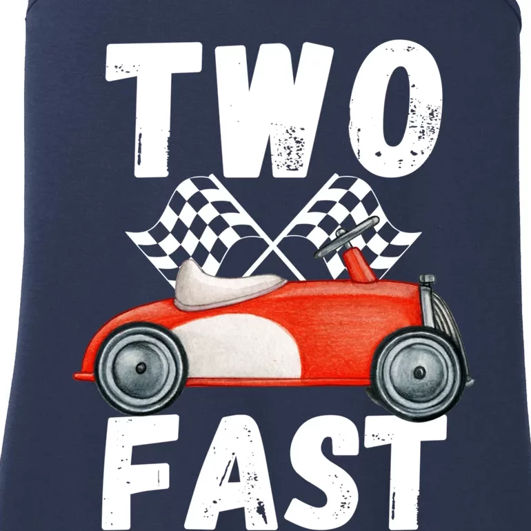 Two Fast 2 Curious Racing 2nd Birthday Race Car Pit Crew Tee Ladies Essential Tank