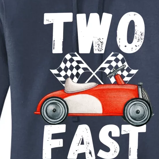 Two Fast 2 Curious Racing 2nd Birthday Race Car Pit Crew Tee Women's Pullover Hoodie