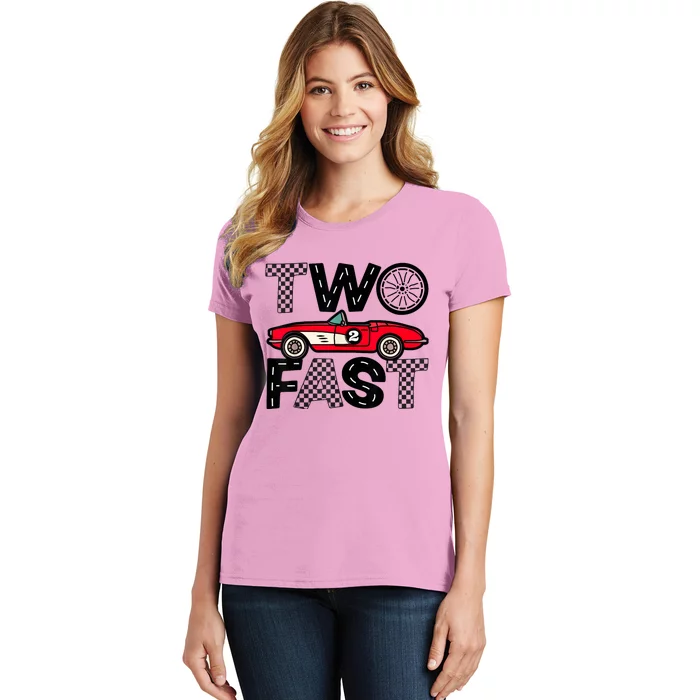 Two Fast 2 Curious Birthday 2 Years Old Pit Crew Bday Gifts Women's T-Shirt