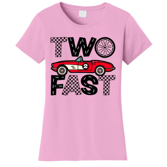 Two Fast 2 Curious Birthday 2 Years Old Pit Crew Bday Gifts Women's T-Shirt