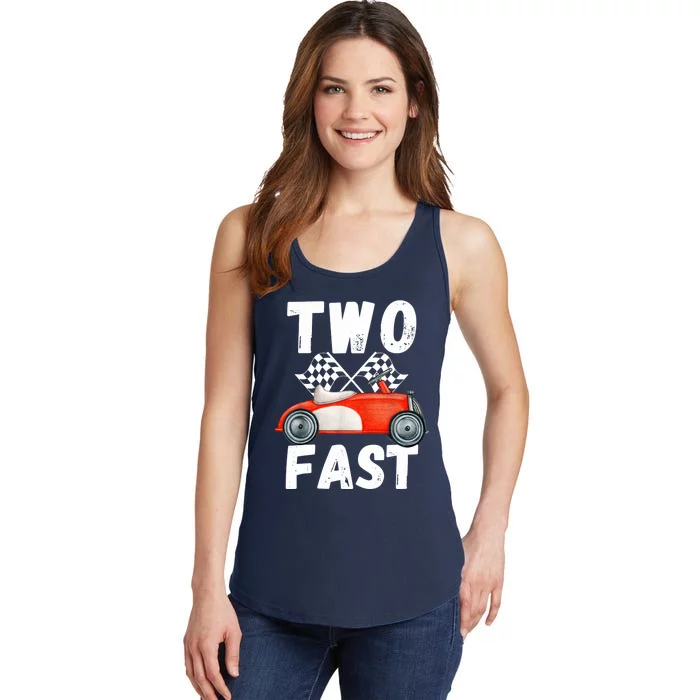 Two Fast 2 Curious Racing 2nd Birthday Race Car Pit Crew Tee Ladies Essential Tank