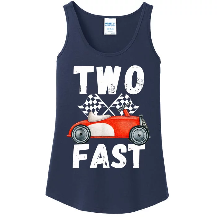 Two Fast 2 Curious Racing 2nd Birthday Race Car Pit Crew Tee Ladies Essential Tank