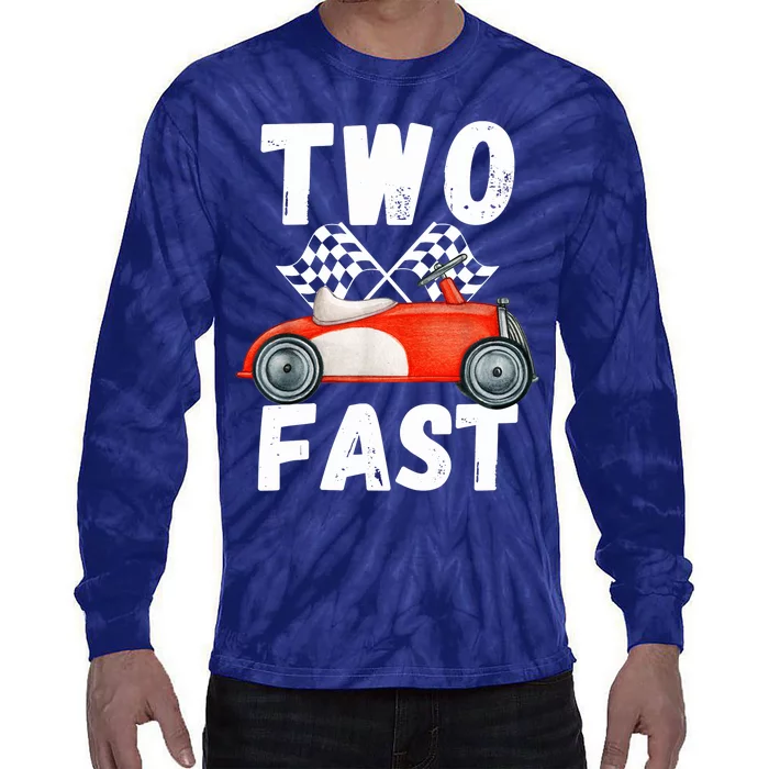 Two Fast 2 Curious Racing 2nd Birthday Race Car Pit Crew Tee Tie-Dye Long Sleeve Shirt