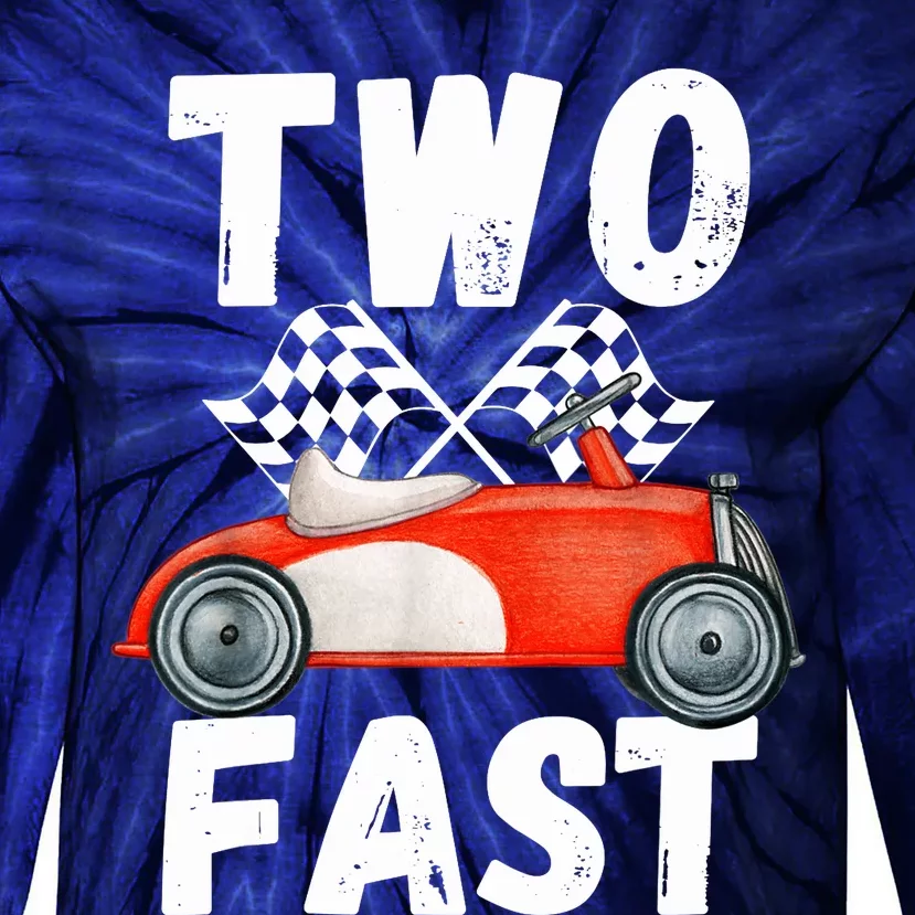 Two Fast 2 Curious Racing 2nd Birthday Race Car Pit Crew Tee Tie-Dye Long Sleeve Shirt