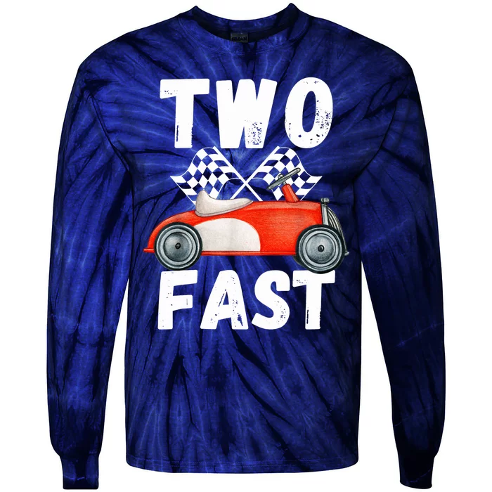 Two Fast 2 Curious Racing 2nd Birthday Race Car Pit Crew Tee Tie-Dye Long Sleeve Shirt