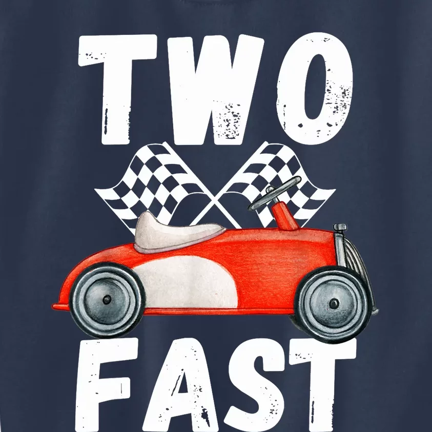 Two Fast 2 Curious Racing 2nd Birthday Race Car Pit Crew Tee Kids Sweatshirt