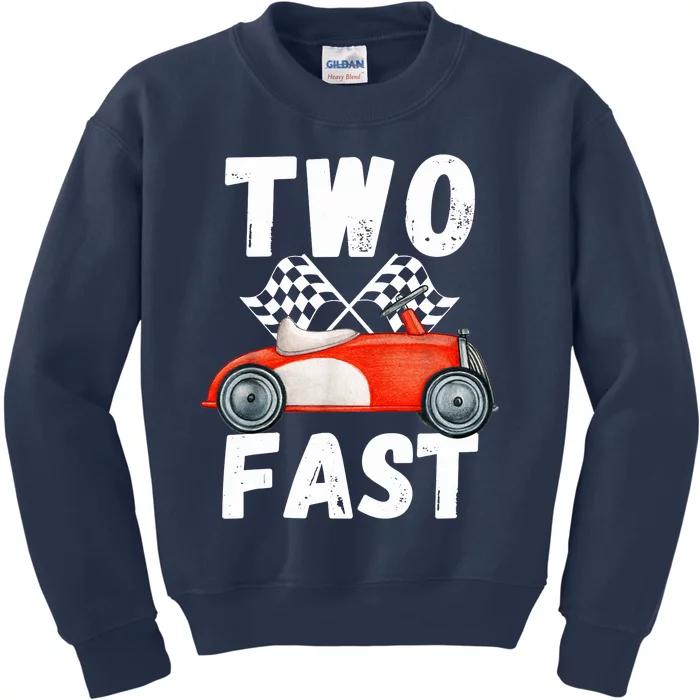 Two Fast 2 Curious Racing 2nd Birthday Race Car Pit Crew Tee Kids Sweatshirt