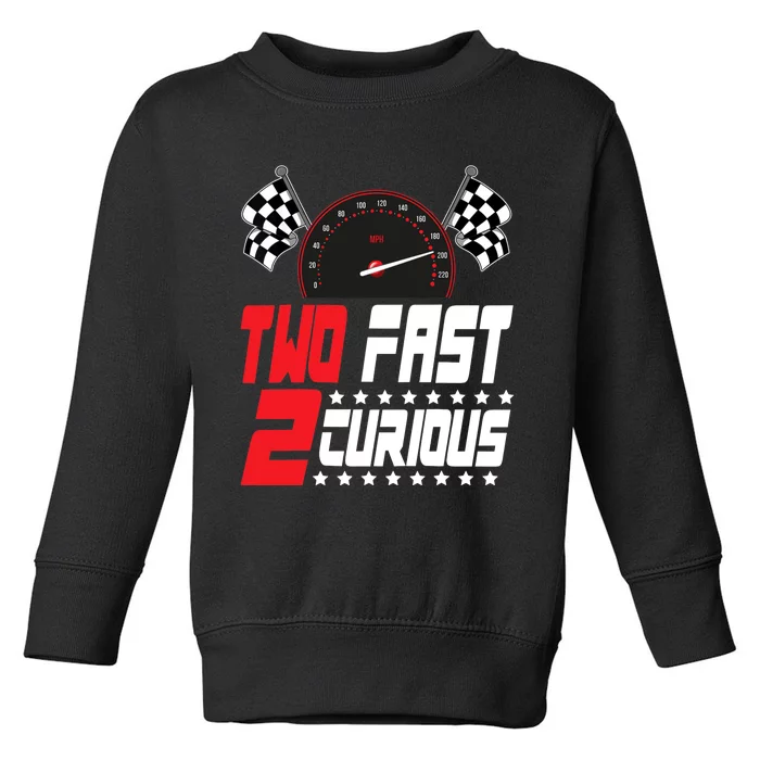 Two Fast 2 Curious Happy 2nd Birthday Boy Decorations Bday Toddler Sweatshirt