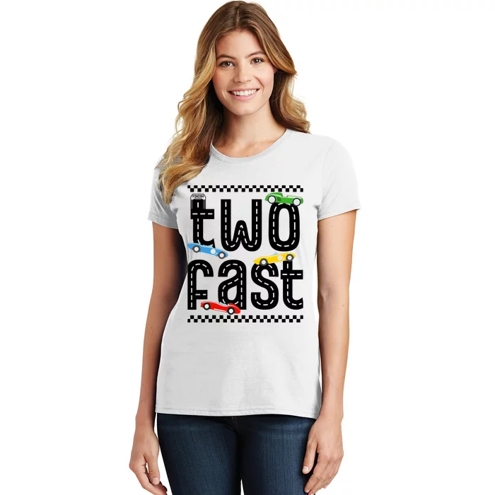 Two Fast 2 Curious Birthday 2 Years Old Race Car Speed Women's T-Shirt