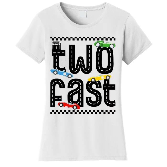 Two Fast 2 Curious Birthday 2 Years Old Race Car Speed Women's T-Shirt