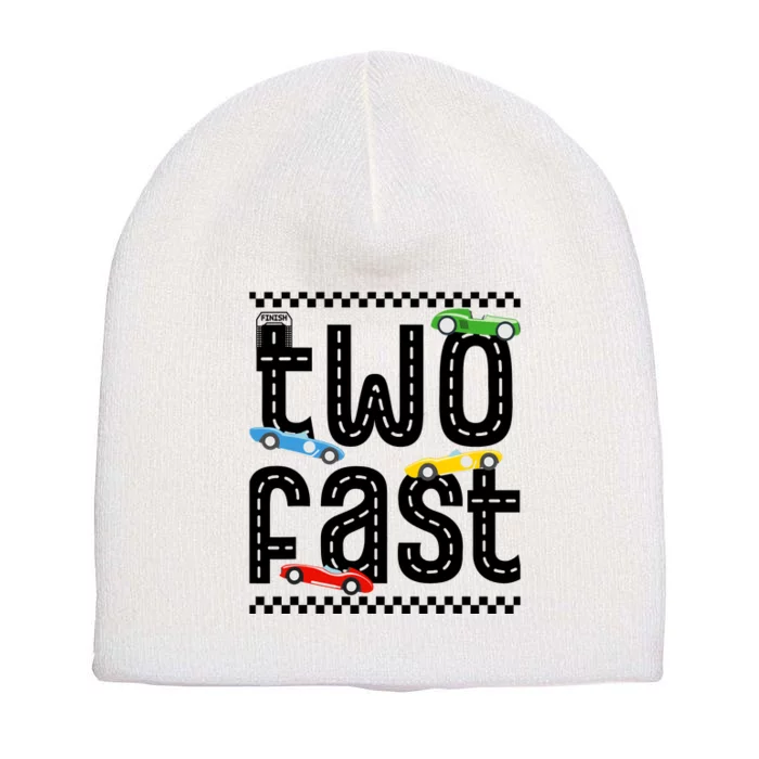 Two Fast 2 Curious Birthday 2 Years Old Race Car Speed Short Acrylic Beanie