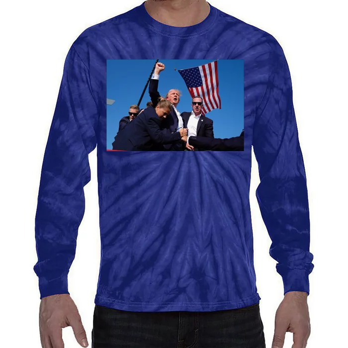 Trump Fight 2024 Trump Shot Fight Tie-Dye Long Sleeve Shirt