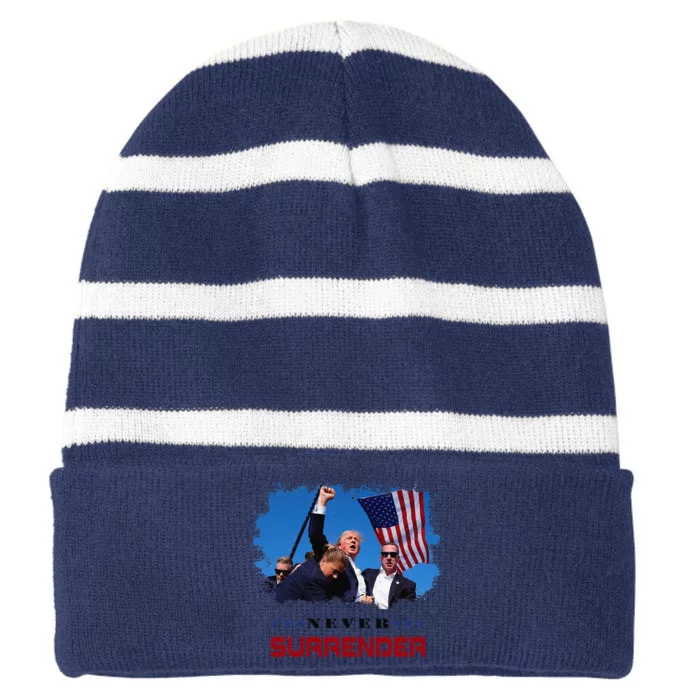 Trump Fight 2024 Never Surrender President Support Striped Beanie with Solid Band