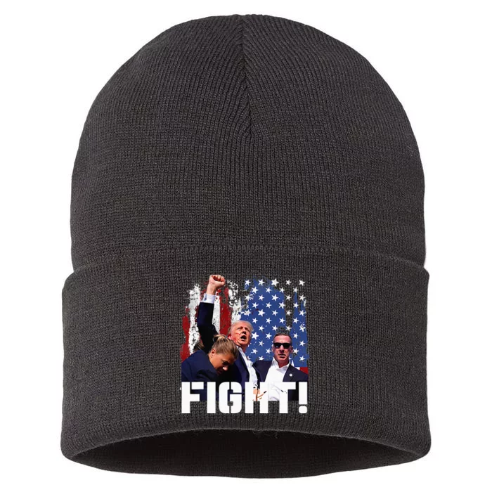 Trump Fight 2024 Trump Shot Fight Trump 2024 Sustainable Knit Beanie