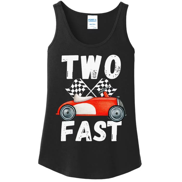 Two Fast 2 Curious Racing 2nd Birthday Race Car Pit Crew Tee Ladies Essential Tank