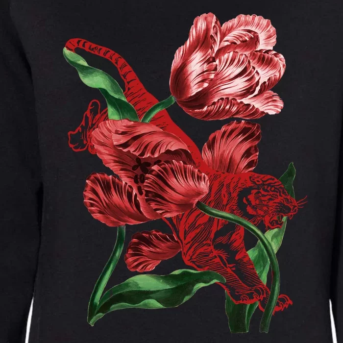 Tiger Flower Art Womens California Wash Sweatshirt