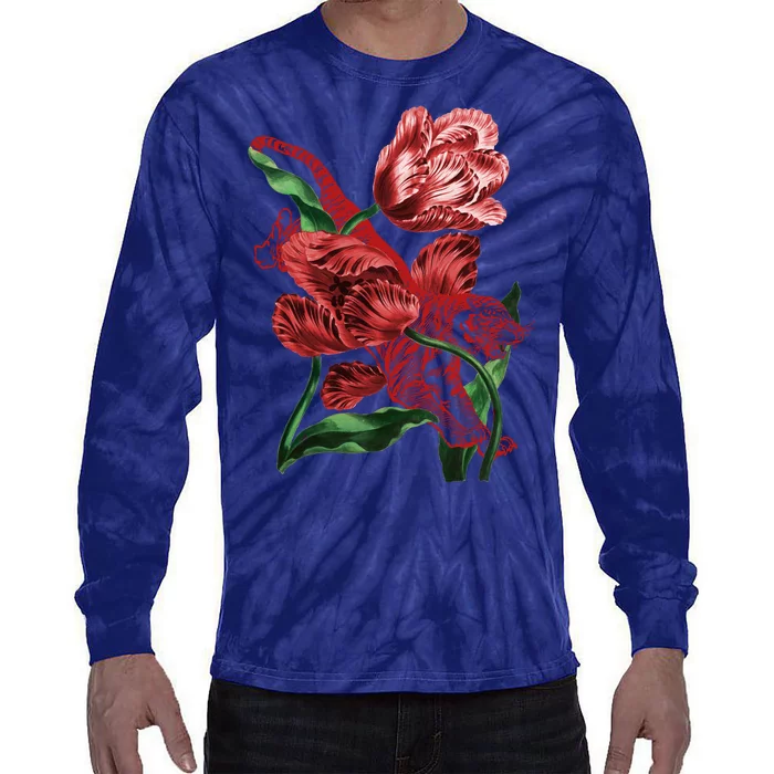 Tiger Flower Art Tie-Dye Long Sleeve Shirt