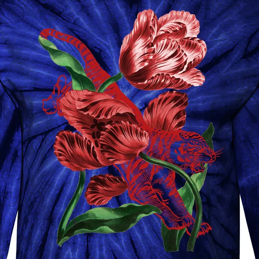 Tiger Flower Art Tie-Dye Long Sleeve Shirt