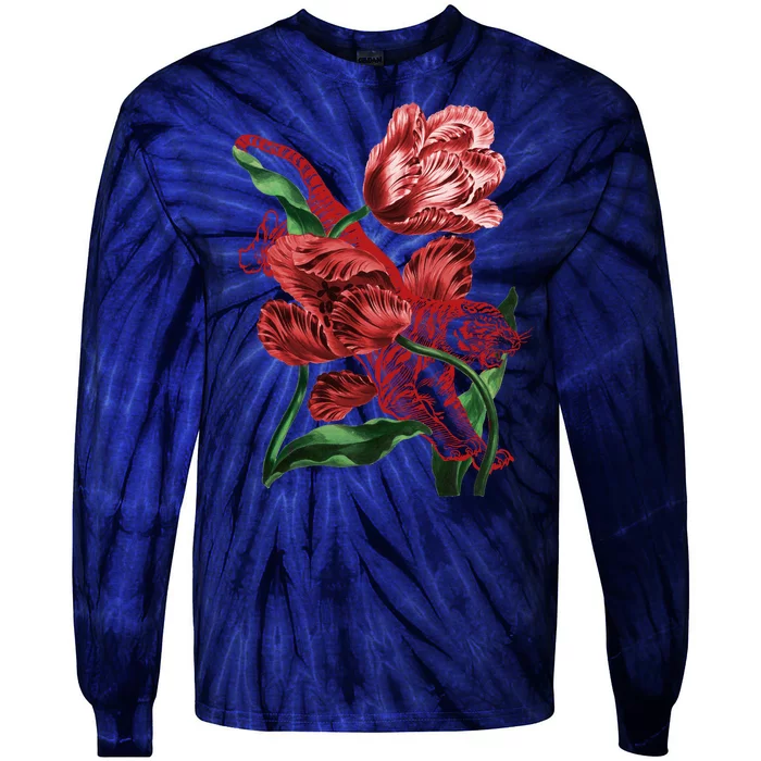 Tiger Flower Art Tie-Dye Long Sleeve Shirt