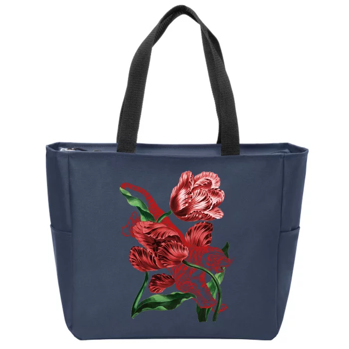 Tiger Flower Art Zip Tote Bag