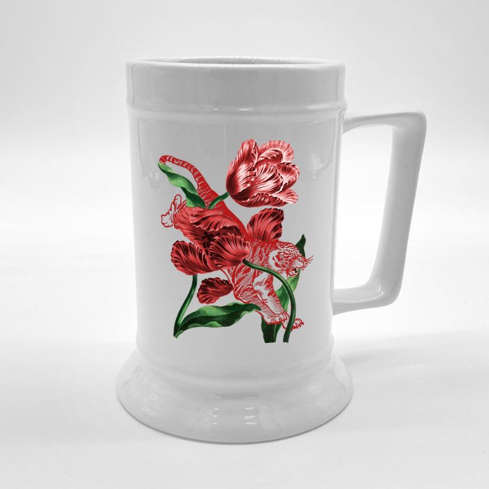 Tiger Flower Art Front & Back Beer Stein