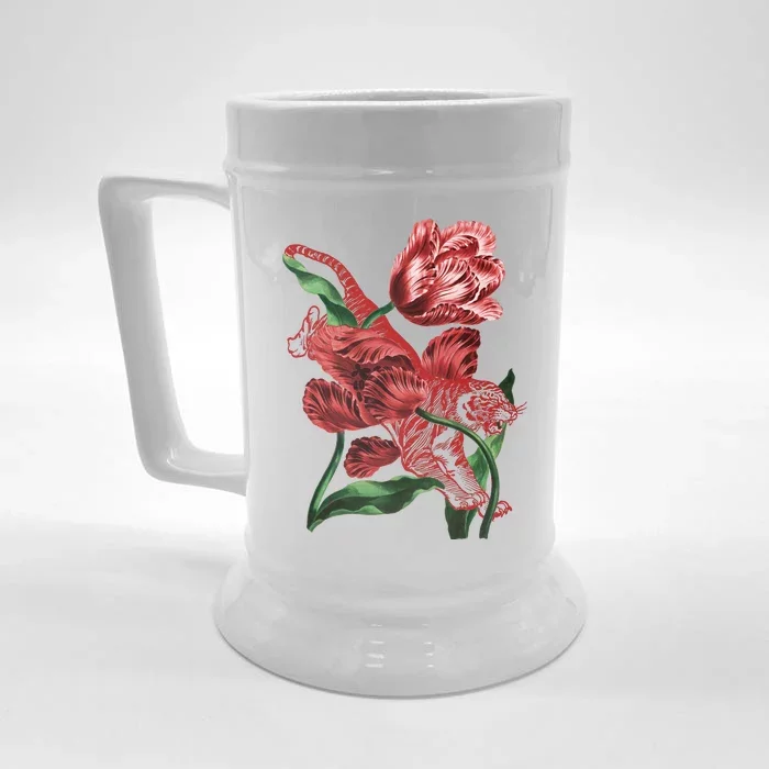 Tiger Flower Art Front & Back Beer Stein