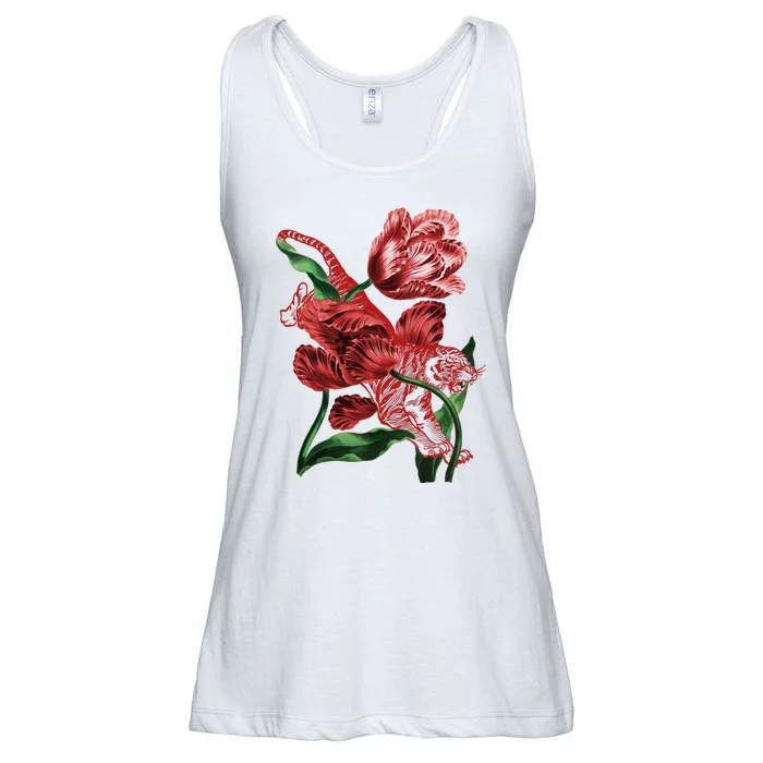 Tiger Flower Art Ladies Essential Flowy Tank