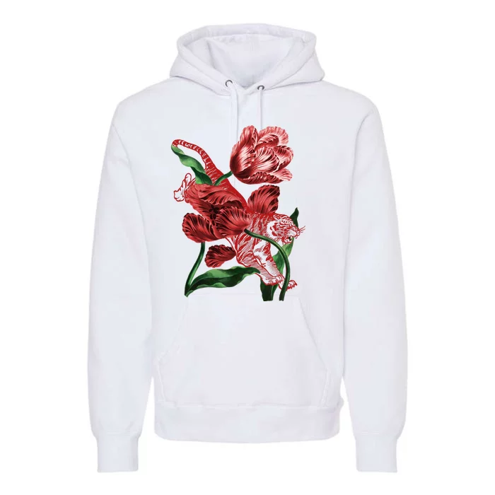 Tiger Flower Art Premium Hoodie