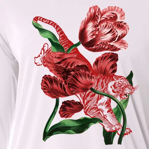 Tiger Flower Art Cooling Performance Long Sleeve Crew