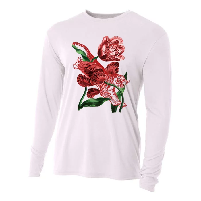 Tiger Flower Art Cooling Performance Long Sleeve Crew