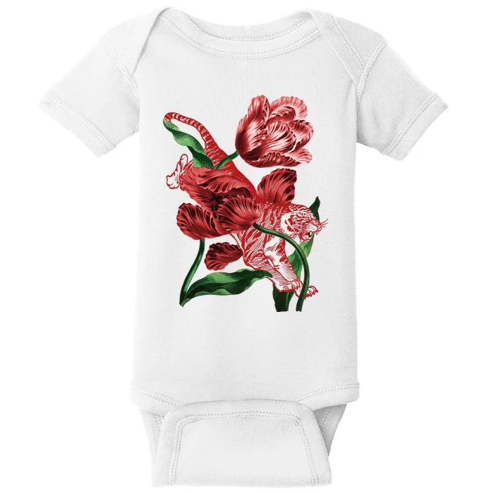 Tiger Flower Art Baby Bodysuit