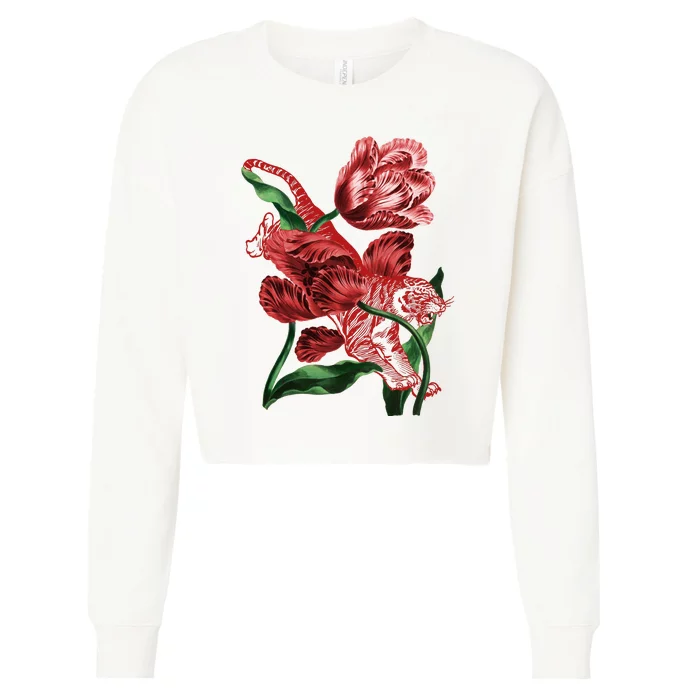 Tiger Flower Art Cropped Pullover Crew