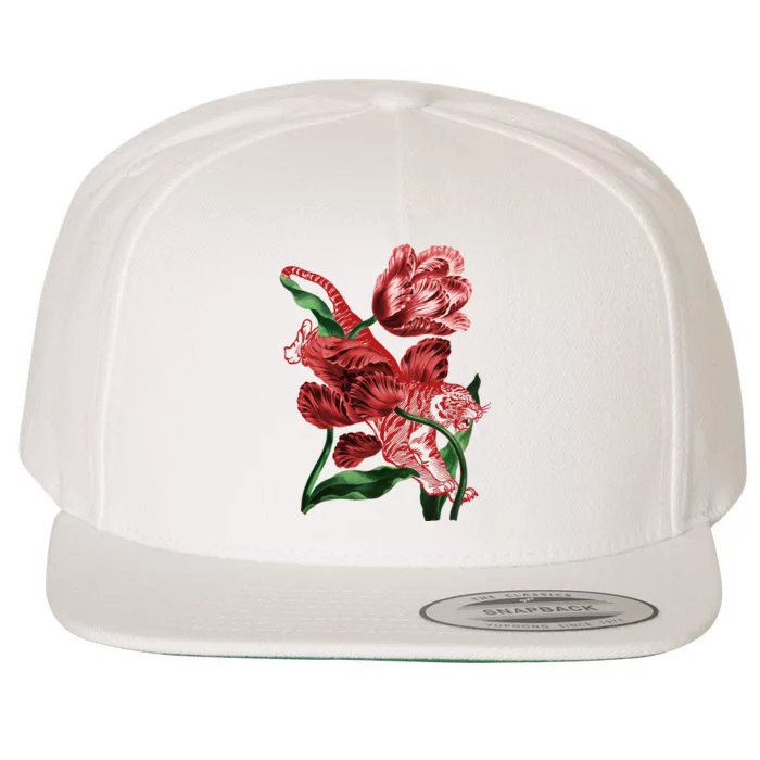 Tiger Flower Art Wool Snapback Cap