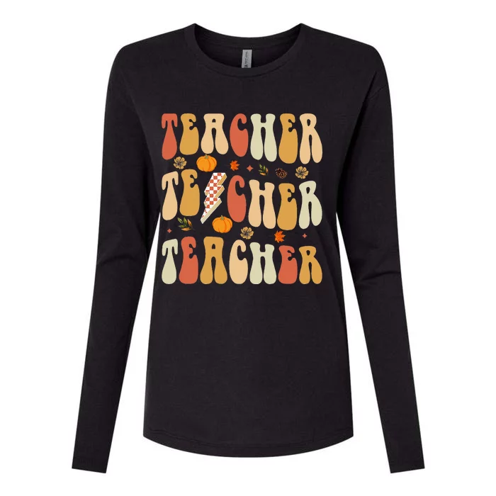 Teacher Fall Autumn Vibes Back To School Womens Cotton Relaxed Long Sleeve T-Shirt