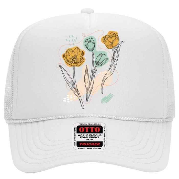 Tulip Flowers Abstract High Crown Mesh Trucker Hat