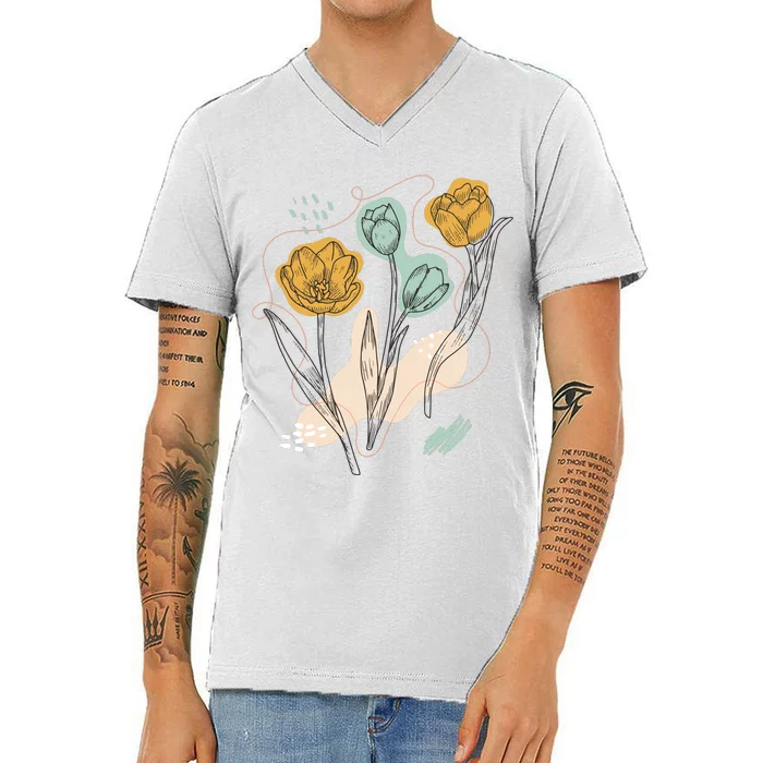 Tulip Flowers Abstract V-Neck T-Shirt