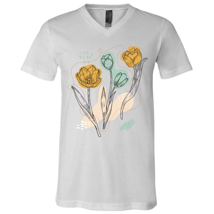 Tulip Flowers Abstract V-Neck T-Shirt