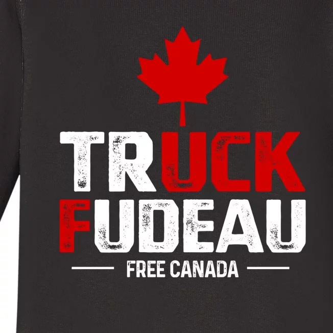 Truck Fudeau Anti Trudeau Free Canada Trucker Heroes Baby Long Sleeve Bodysuit