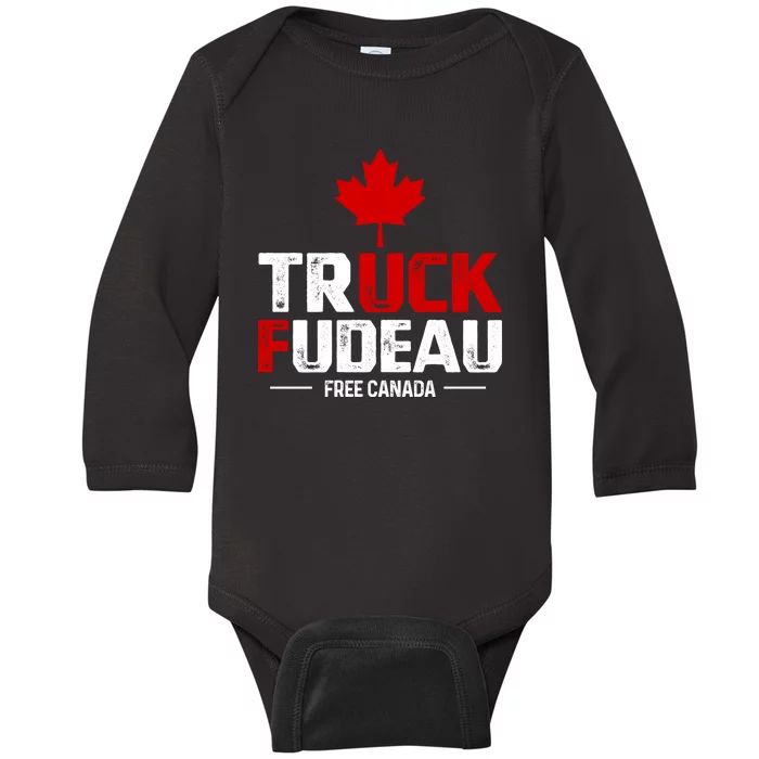 Truck Fudeau Anti Trudeau Free Canada Trucker Heroes Baby Long Sleeve Bodysuit