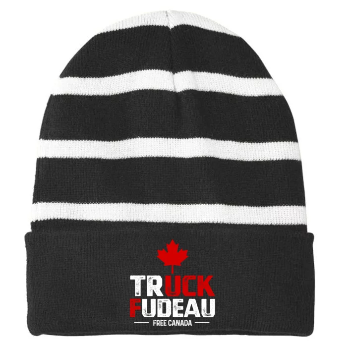 Truck Fudeau Anti Trudeau Free Canada Trucker Heroes Striped Beanie with Solid Band