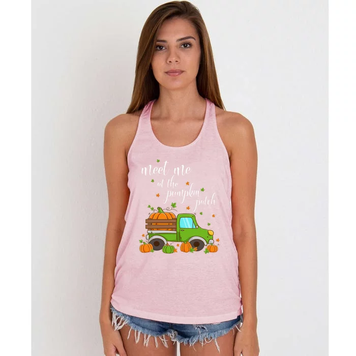 Thanksgiving Fall Autumn Funny Gift Meet Me At The Pumpkin Patch Gift Women's Knotted Racerback Tank