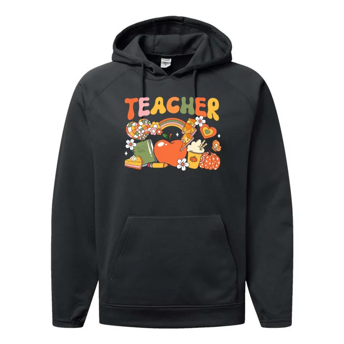 Teacher Fall Autumn Pumpkin Thanksgiving Thankful Teacher Performance Fleece Hoodie