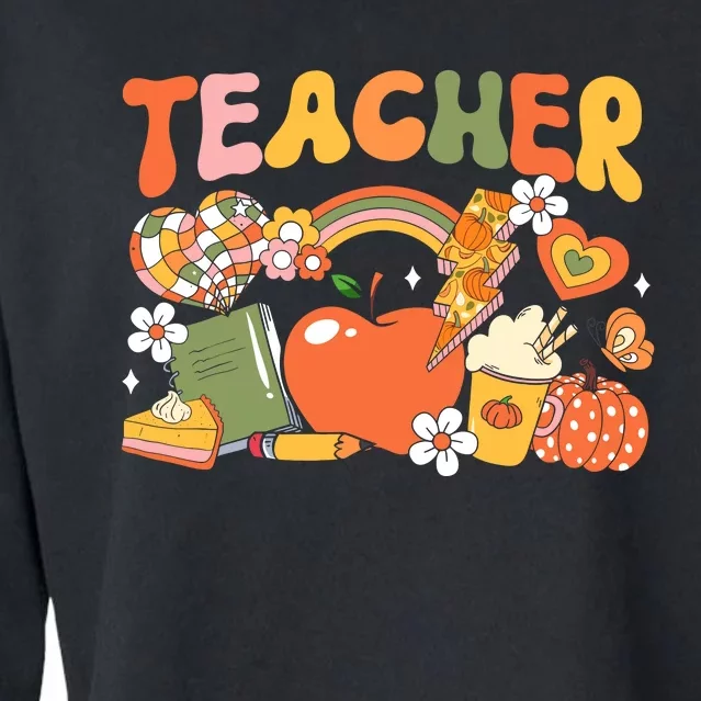 Teacher Fall Autumn Pumpkin Thanksgiving Thankful Teacher Cropped Pullover Crew