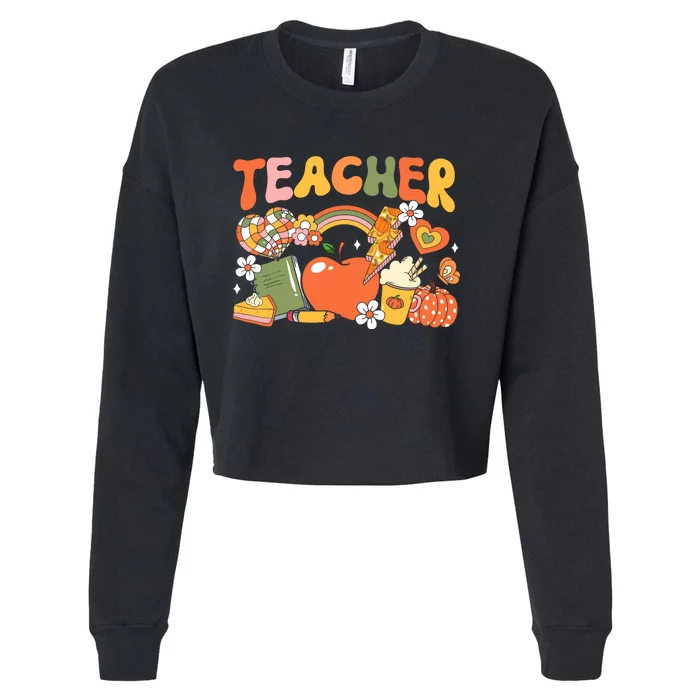 Teacher Fall Autumn Pumpkin Thanksgiving Thankful Teacher Cropped Pullover Crew